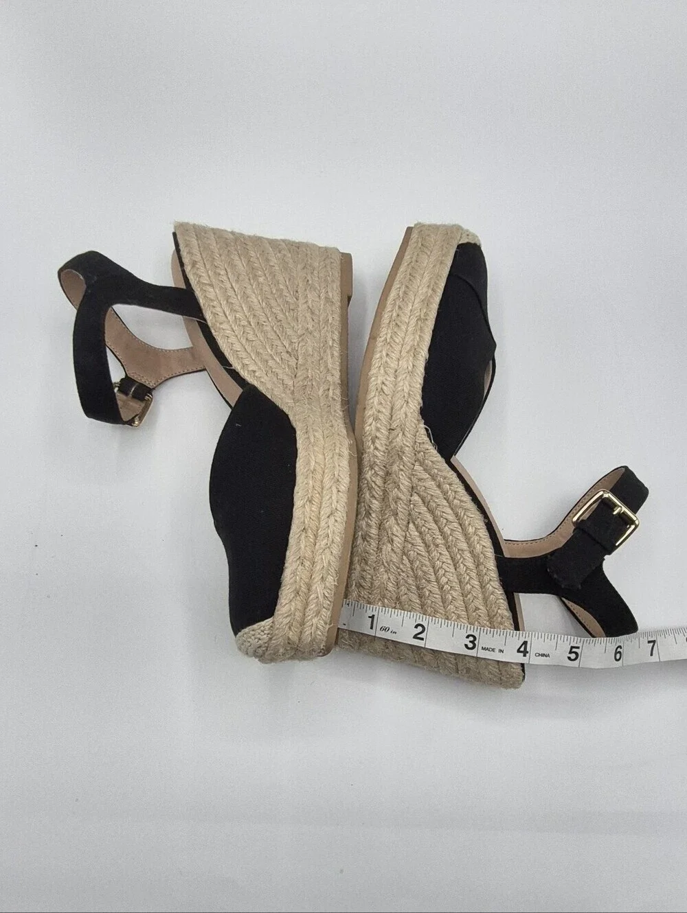 Time and Tru Black Espadrille Wedge Sandals with Ankle Strap